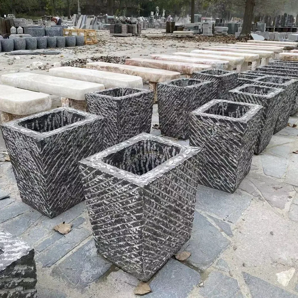 50x40xH55cm Outdoor Garden Landscaping Furniture Natural Stone Flower Pots