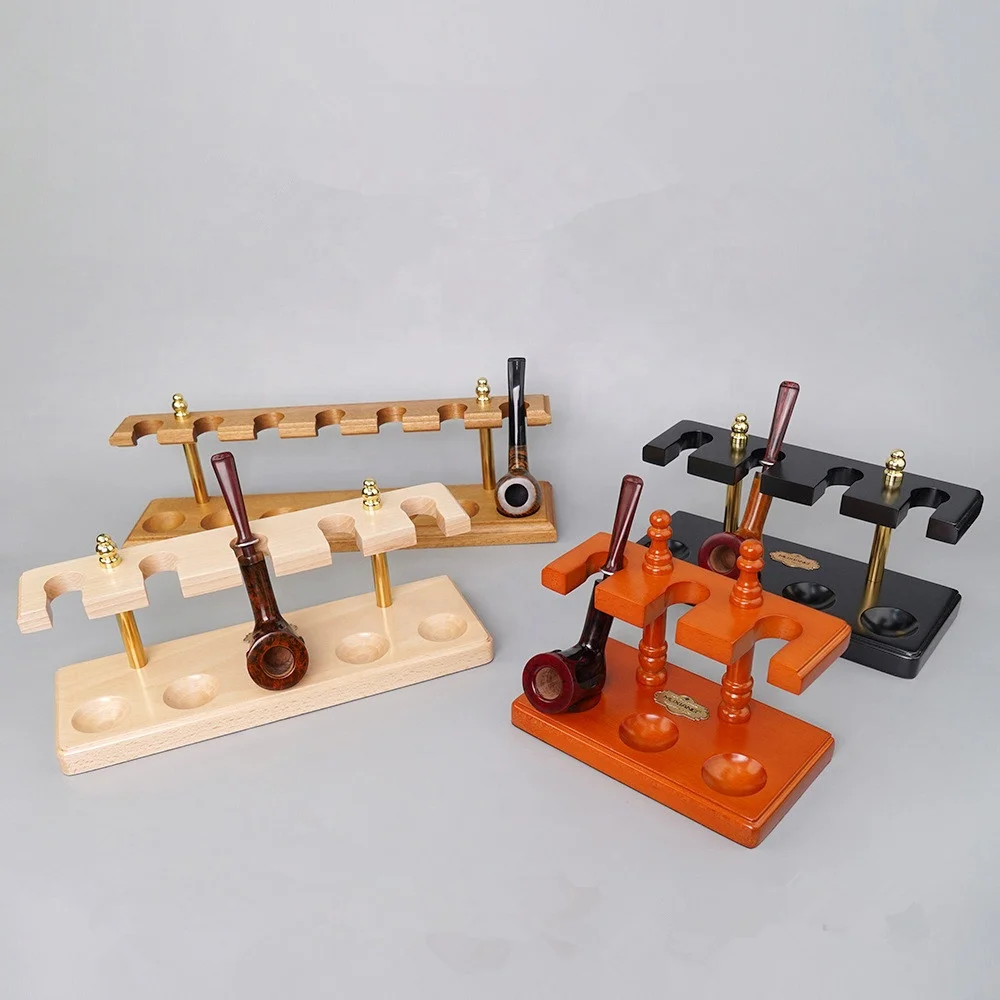 3/4/5 Seat Straight Wooden Tobacco Pipe Rack Custom Logo  Premium Smoking Pipe Holder