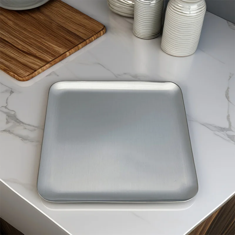 High quality retro customization logo brand silver square plates dishes restaurant tableware food serving fruits snack