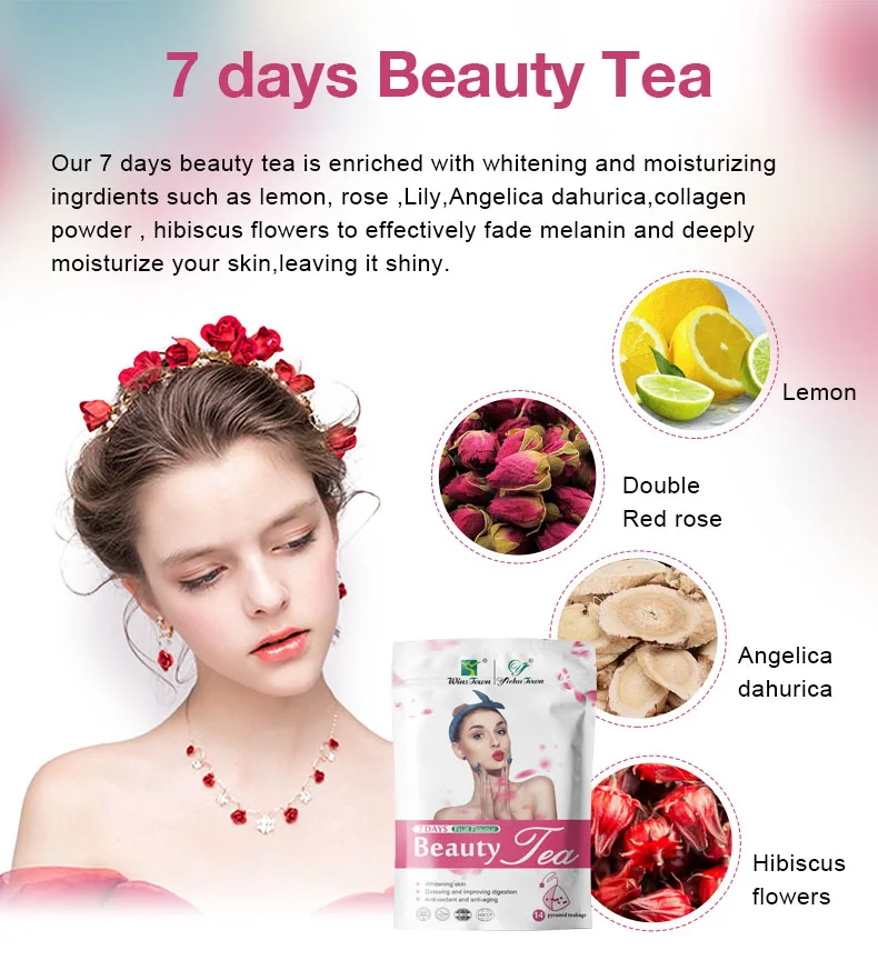 Winstown 7 day beauty tea Pyramid bag private label skin whitening glow tea natural herbal anti aging lightening tea