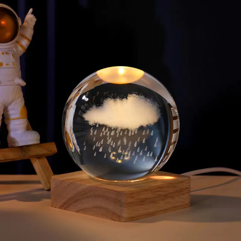 Горячая Распродажа, 60 мм 3D лазерная гравировка, Хрустальный Галактический шар с теплой деревянной светодиодной подсветкой