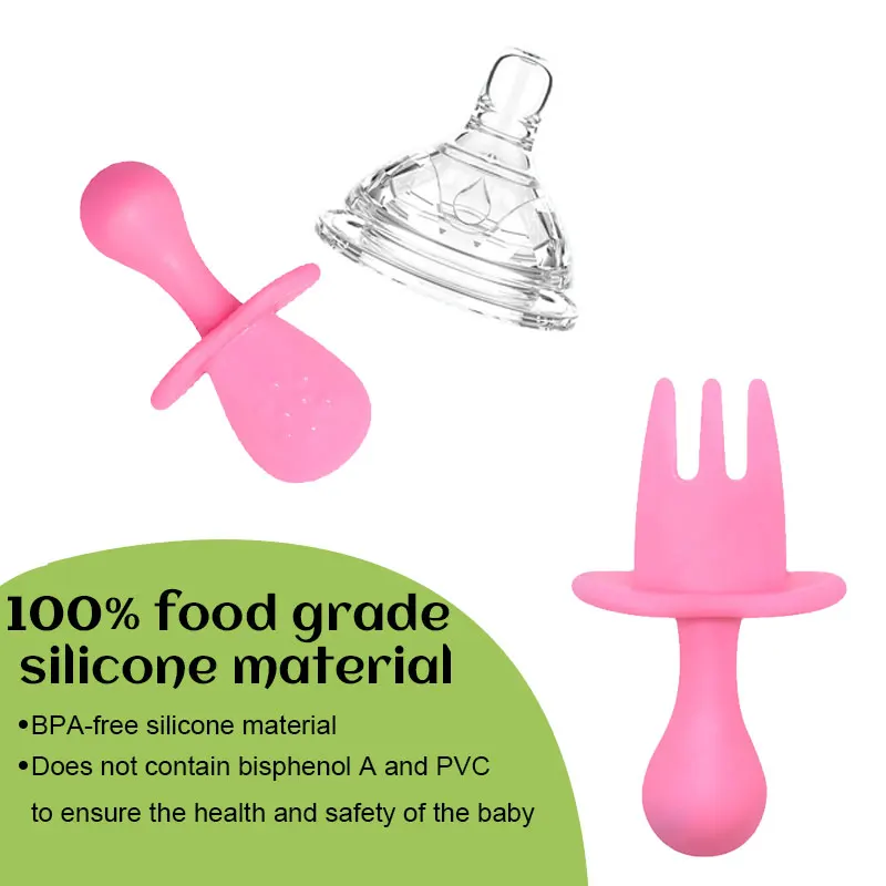 New BPA Free Toddler Utensils Feeding Set Soft Silicone Baby Spoon and Fork