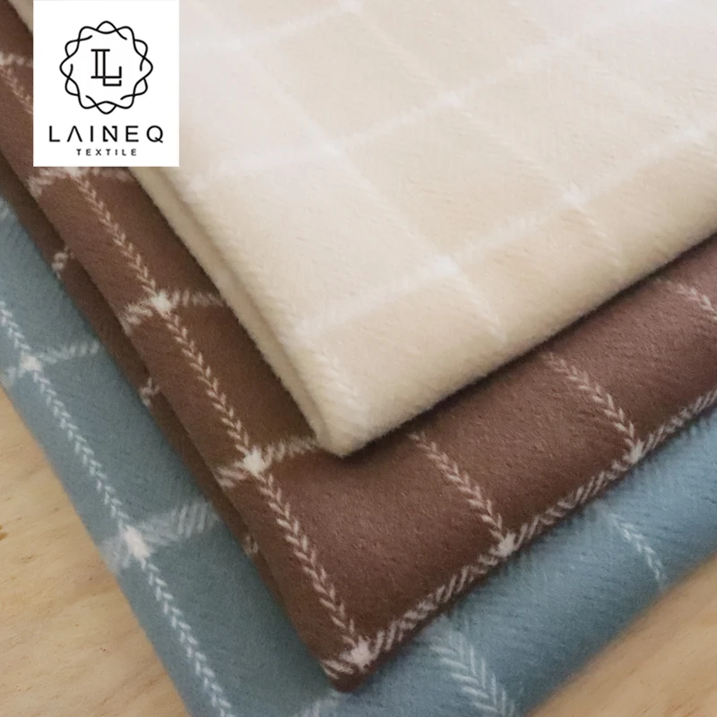 2023 Elegant Simplicity woolen double faced camel brown blue Grid Check fabric women overcoat for winter big check