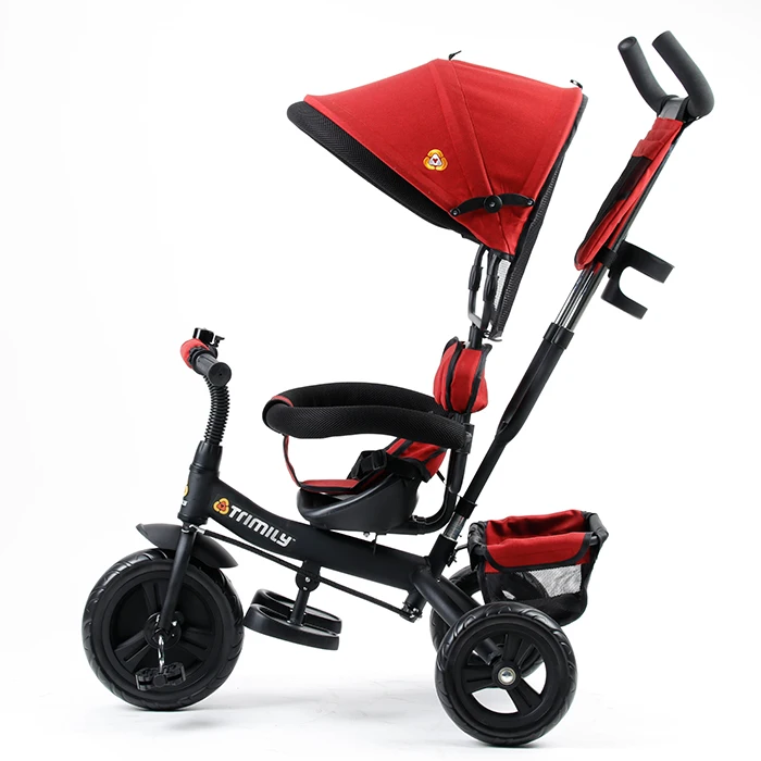 Trimily T306D  4 in 1 Kid Trike Stroller Carbon Steel Frame 3 With Handle Push Bar Child Tricycle With Canopy