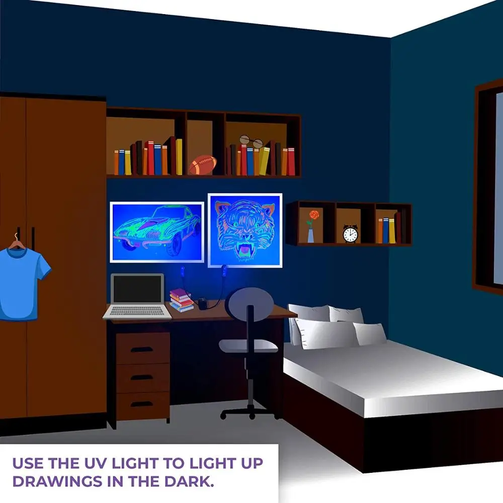 Spy Pen Black Light UV LED Party Kit - 9 Spy Pens 3 Unique Invisible Ink Colors to Light up with UV Flash Lights - 6 Fluorescent