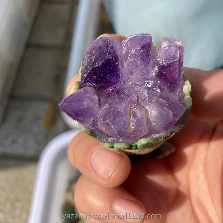 Healing Hand-carved Electroplating Color clear quartz amethyst Crystal Cluster Groot Marvel Character Carving For Desk Decor