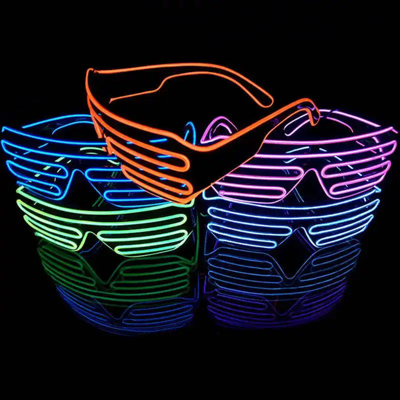 Custom Rechargeable USB LED Glasses Light-Up Shutter EL Wire Neon Glow Flashing Plastic Glasses