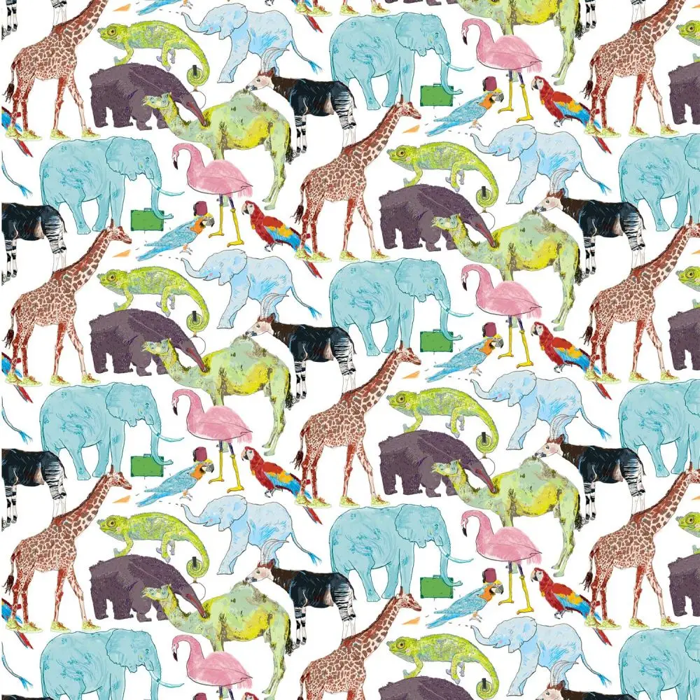 Queue for the Zoo Liberty of London Tana Lawn Cotton Giraffes Elephants Flamingos Lizards Birds Camels Printed Direct Factory