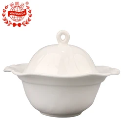 Hot Sale Super White Lotus-shaped stewed pot with LID Ceramic Soup Bowl with Lid