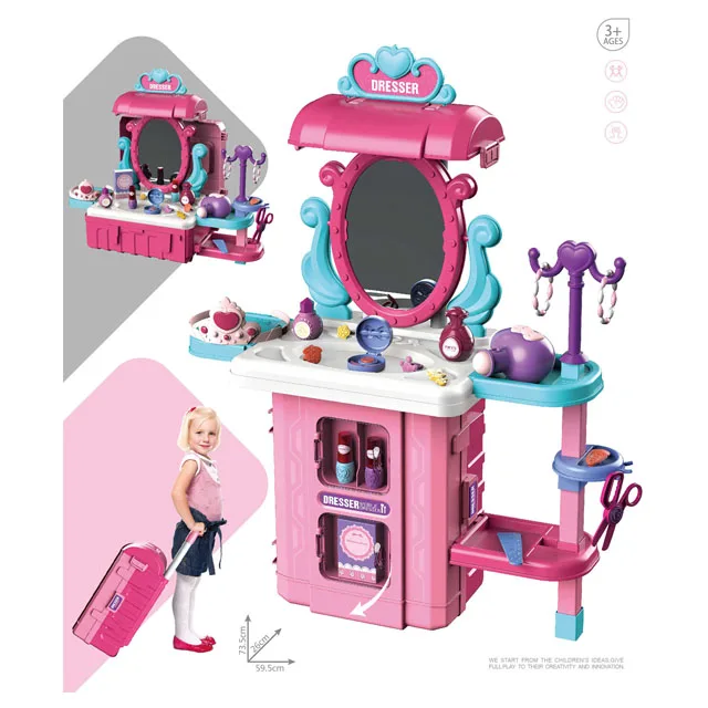 3in1 Safety 38pcs cosmetics pretend play set beauty cosmetic make up table toys for girls