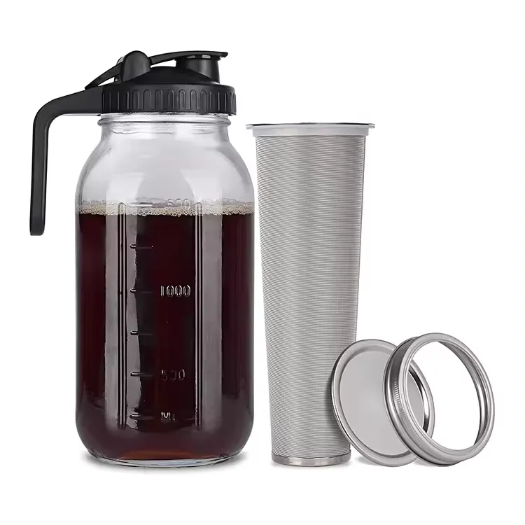 32oz 64 oz Cold Brew Coffee Maker Durable Heavy Glass Mason Jar with Stainless Steel Filter