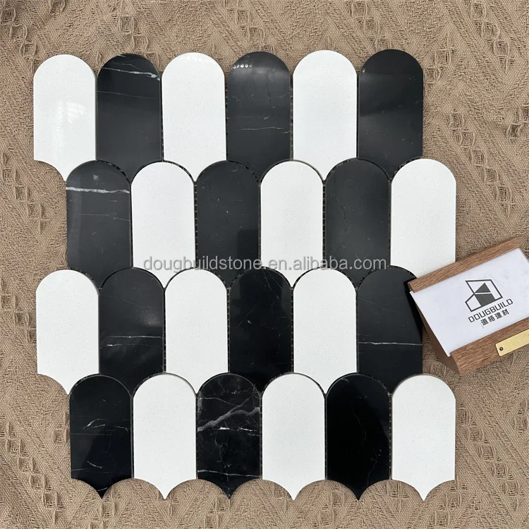 Dougbuild Boutique Backsplash дизайн рыбья чешуйка черно-белая мраморная каменная мозаичная плитка для ванной комнаты дома