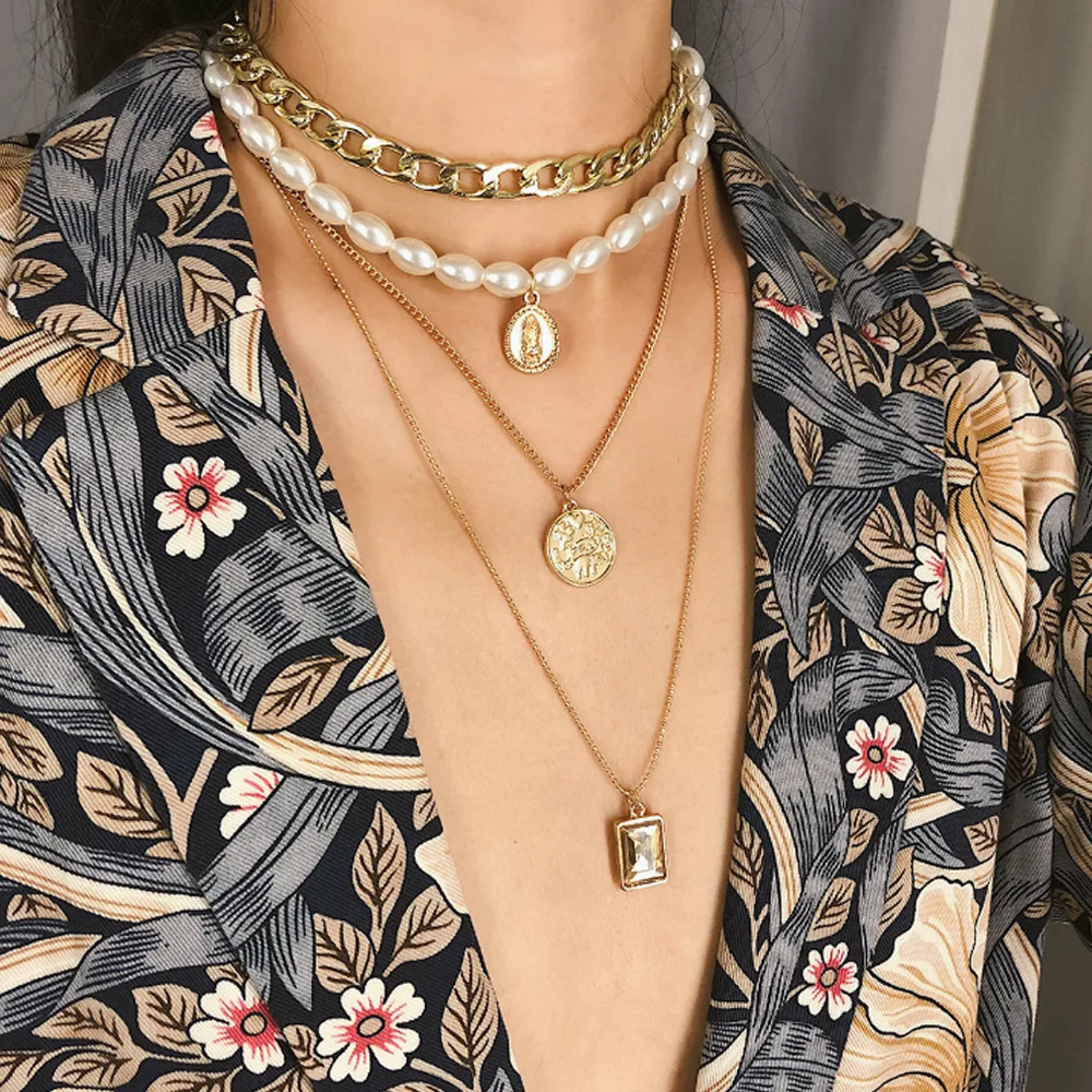 Factory wholesale Multiple Choker Necklace Women Chunky Gold Chain Layered Necklace Jewelry