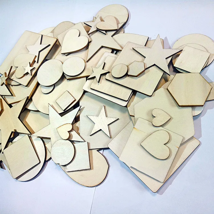 DIY handmade laser cutting Custom wood chips about love,round,five-pointed star,six-sided square shape