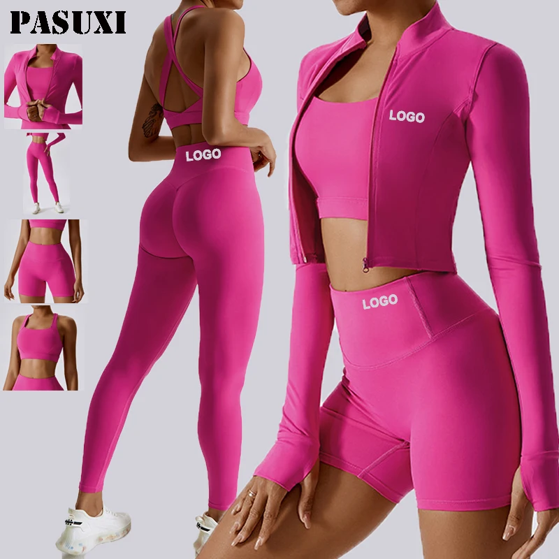 PASUXI 2024 Wholesale Gym Fitness Long Sleeve Jacket Leggings Sports Suits Women Seamless Fitness Yoga Set
