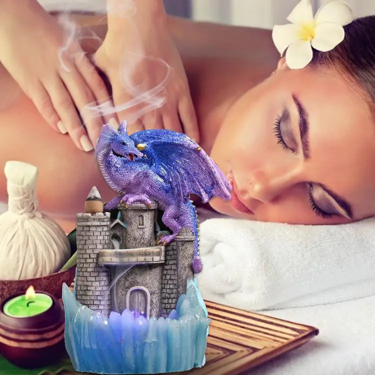 
LED resin craftsmanship exquisite gift packaging dragon backflow incense burner castle to send 10 backflow incense cones 