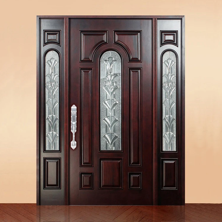 China foshan supplier exterior main entrance wood doors designs custom made fancy solid wooden double door