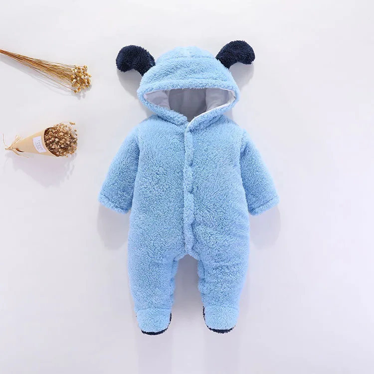 Hot Sale kid jumpsuit with hats infant pajamas cold-proof baby clothes wholesale boy newborn velour baby romper set