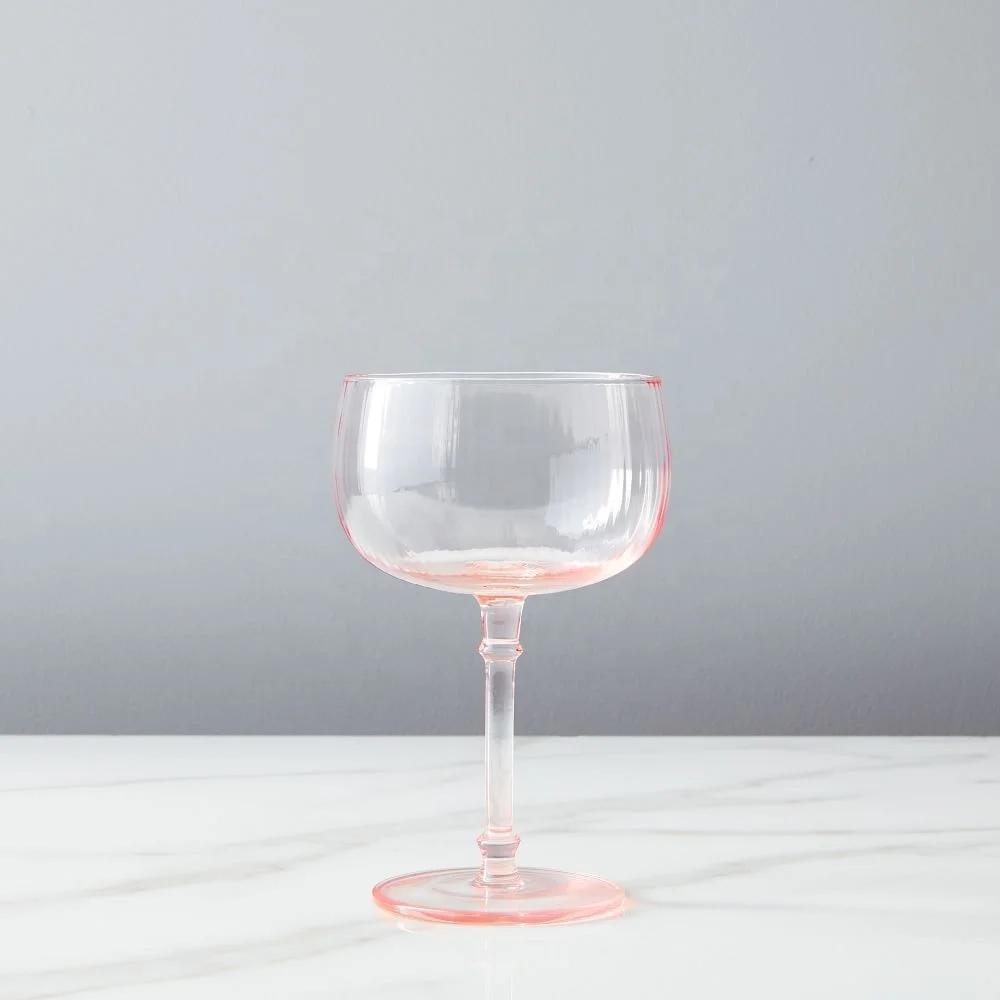 Ribbed vertical stripe Reeded Texture Ripple Glass Esme Fluted Glassware Pink Champagne Coupe