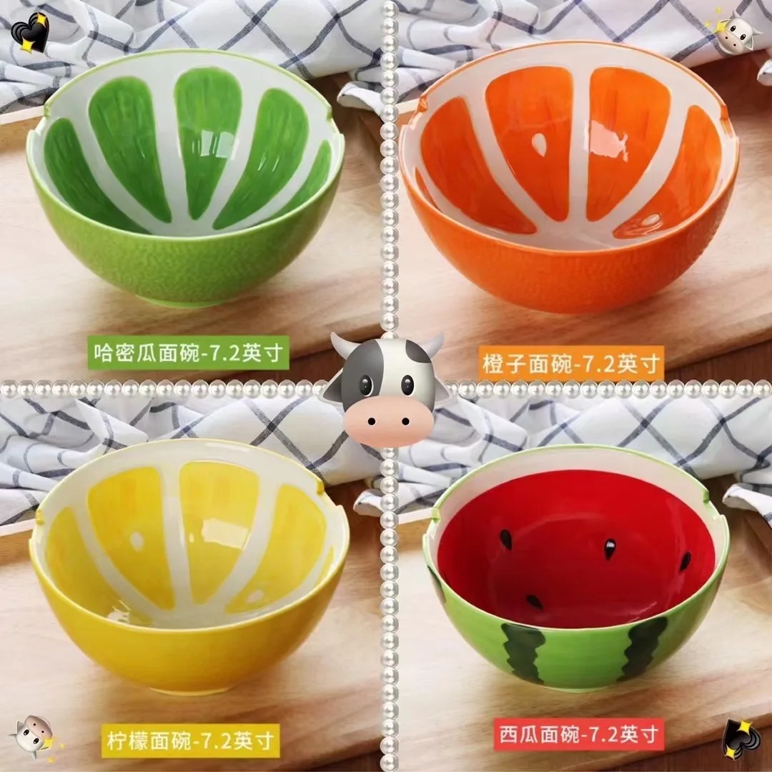 Hand Painted Cute Fruit Porcelain Bowl For Children Watermelon Lemon Ceramic Bowl Cartoon Tableware