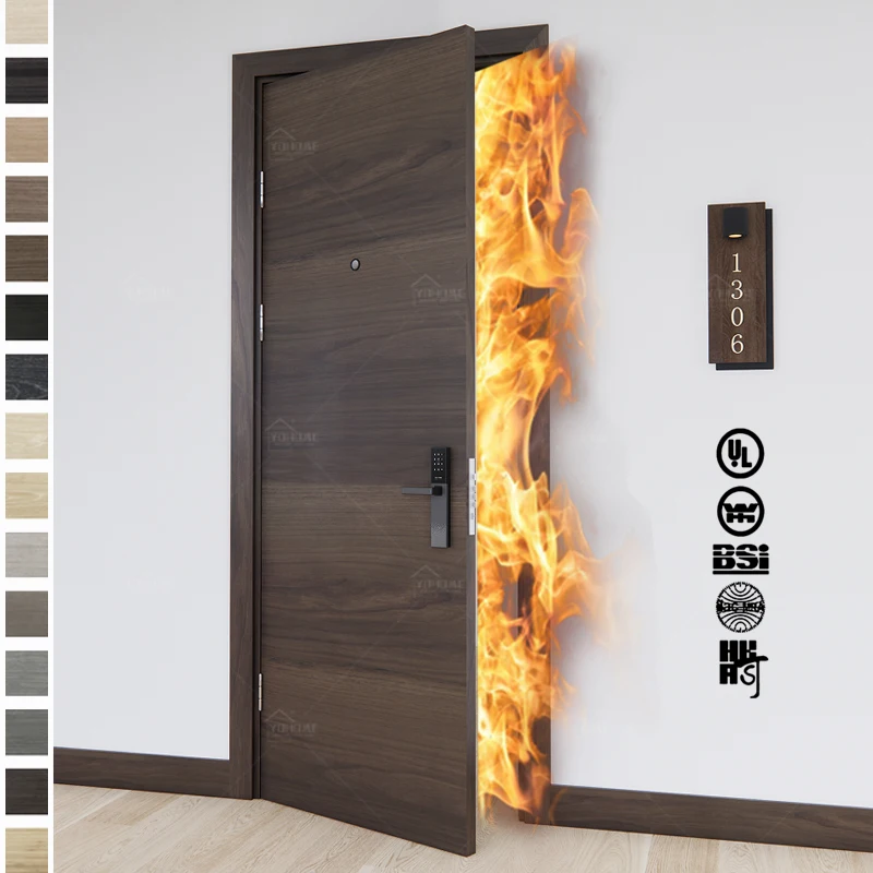 Guangdong yohome customized high quality apartment fire rated entrance door minimalist hotel room doors design wooden fire door
