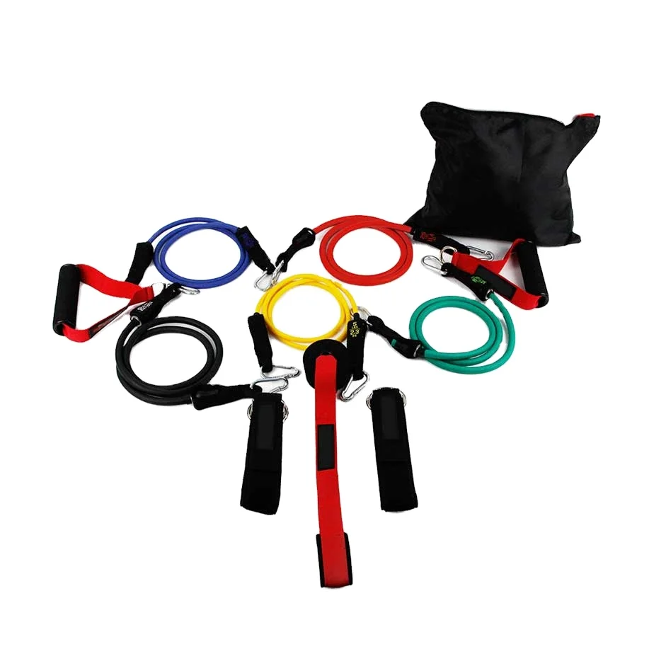 Workout Fitness 11pcs Rubber Latex Resistance Bands Set With Foam Handles