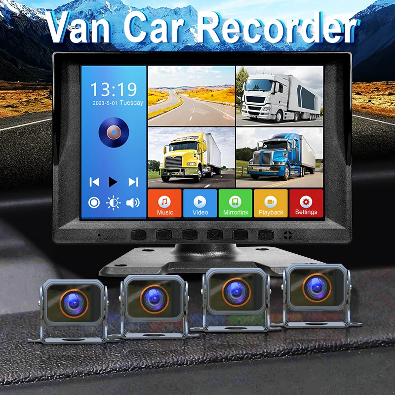 8 Inch 4CH MP5 Player Car DVR Recorder IPS Monitor 1080P Waterproof Backup Camera Kit for Truck Trailer Bus RV