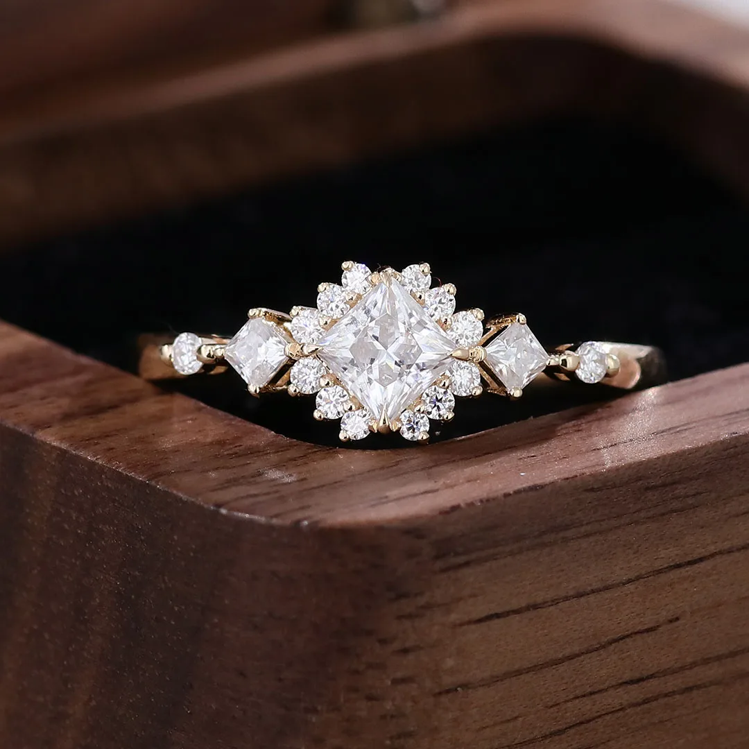 Custom Luxury VVS Moissanite Diamond Ring 10k 14k 18k Yellow Real Solid Gold Three stone ring designs for women men