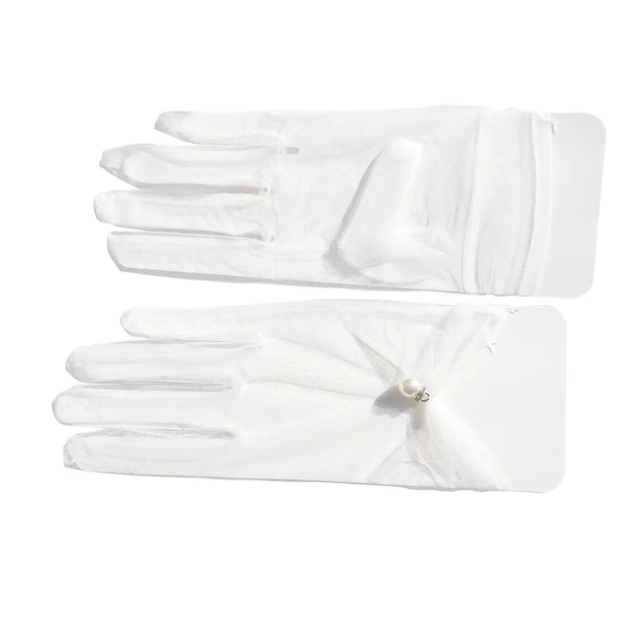 WG014 Elegant Bridal Wedding White Short Gloves Tulle Pearls Beading Women Bride Bridesmaid Finger Wrist Gloves