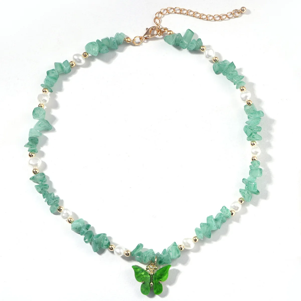 Hot Selling Exquisite Natural Stone Pearl Chain Necklace For Women Jewelry Gift Colorful Stone Choker Butterfly Pendant Necklace