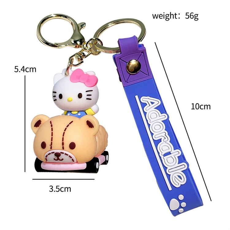 Wholesale 3D PVC Cartoon Cup Kitty Cat Keyring Kawaii Sanrios Keychains Driver Model Silicone Cute Keychain for Bags