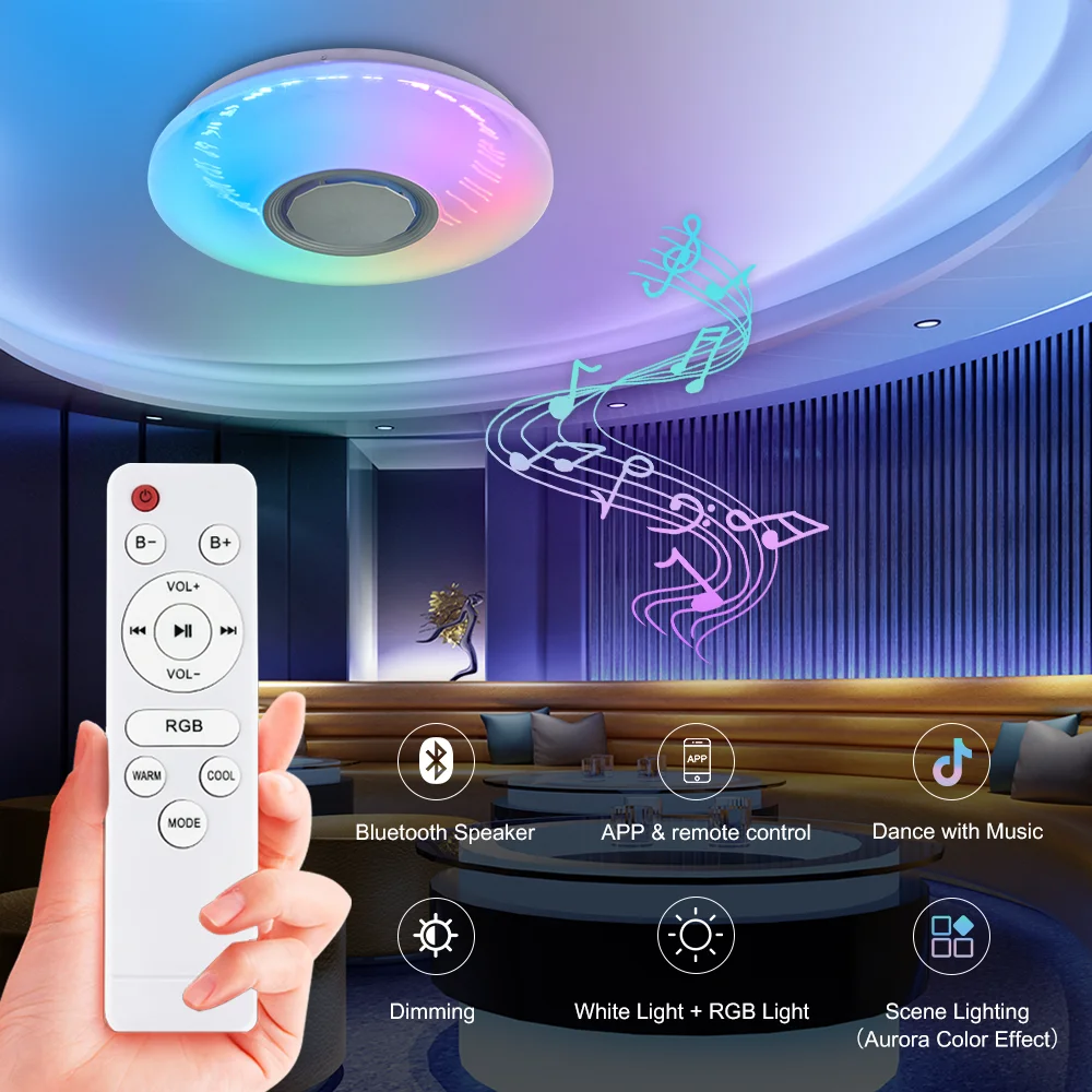 ENVIS Simple 3D Aurora lighting effect hidden speaker smart phone control ceiling lamp home led ceiling lights