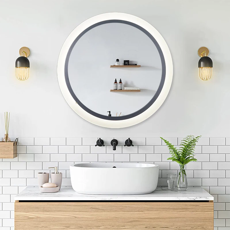 LED High Class Smart Design Illuminated Bathroom Usage Graphic Design Solution Modern Round Led Mirror With Frame