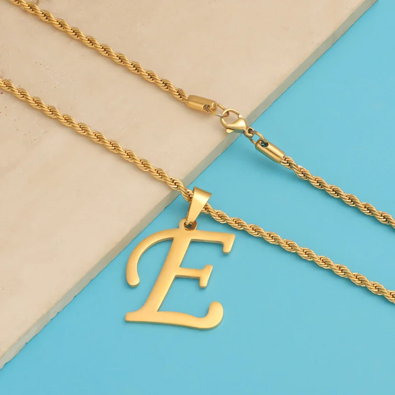 Fashion 26 Letters Stainless Steel Initial Necklace For Women Alphabet Name Pendant Jewelry Set Women Friends Gift