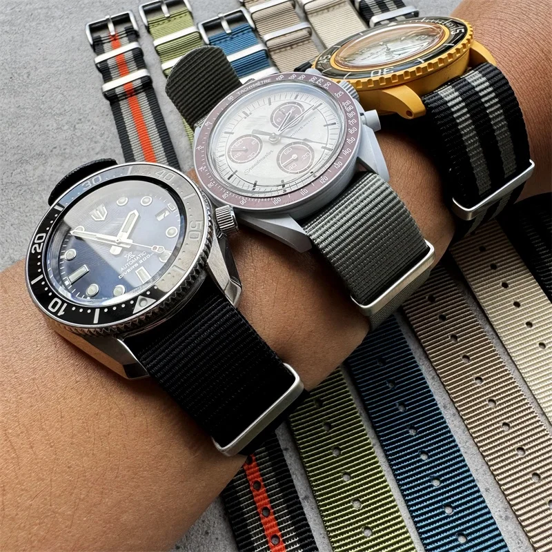 Customized tradition fabric watchband 18mm 20mm 22mm Black Khaki Sports nylon watch strap