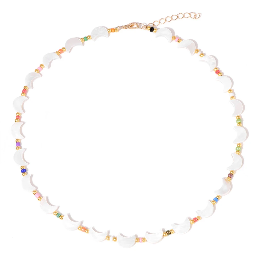 Fashion bohemian summer custom jewelry gold plated heart star moon butterfly shell tiny beaded necklace for women
