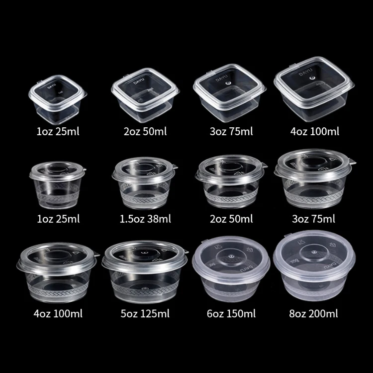 OEM/ODM Hot Sale Disposable Black/Clear Plastic PET Chutney Souffle  mini plastic cups for dessert with lids custom