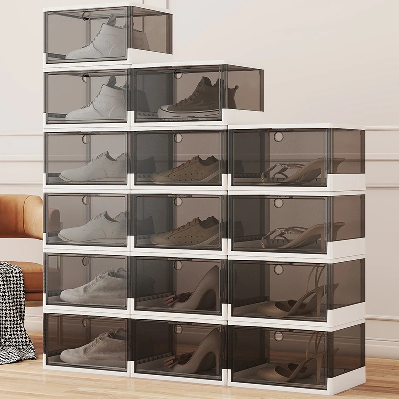 Wholesale Magnetic Stackable Shoe Storage Boxes Free Installation Foldable Plastic Transparent Sneakers Shoe Rack