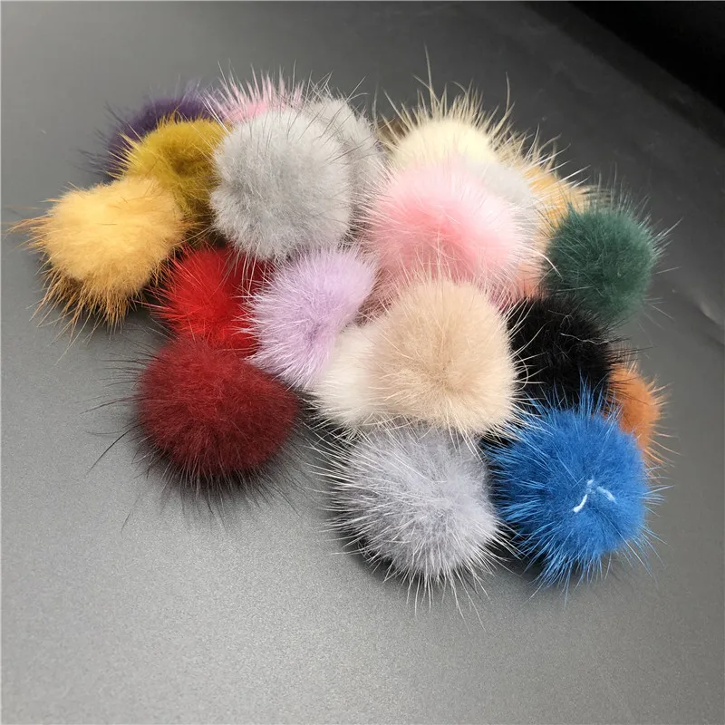 High Quality Colorful Custom size Round Real Mink Fur Ball Fluffy Pompom For Bag Hat Earring Knitted Beanie Hats