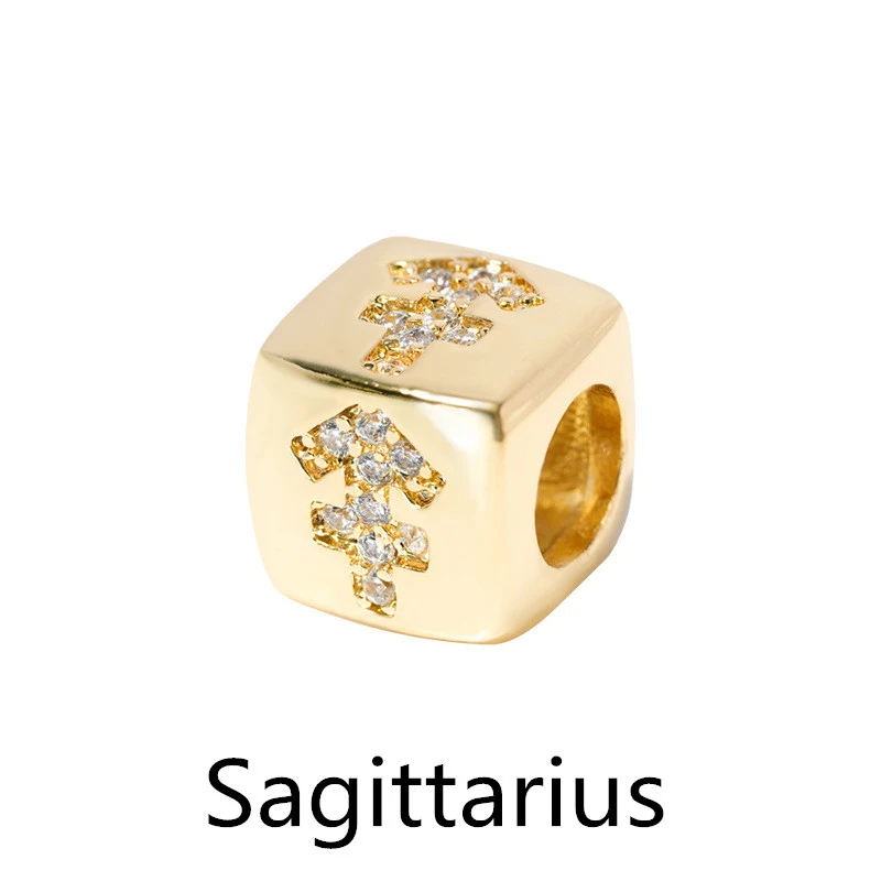 Wholesale Horoscope Jewelry Customized Diy Bracelet Square Spacer Bead Charm Gold Plated Bracelet Zodiac Sign Charms