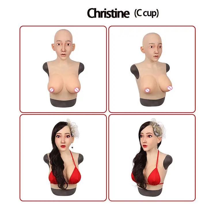 New artificial Realistic Female Mask With liquid Silicone Breast Forms boobs For Crossdresser Cosplay Drag queen