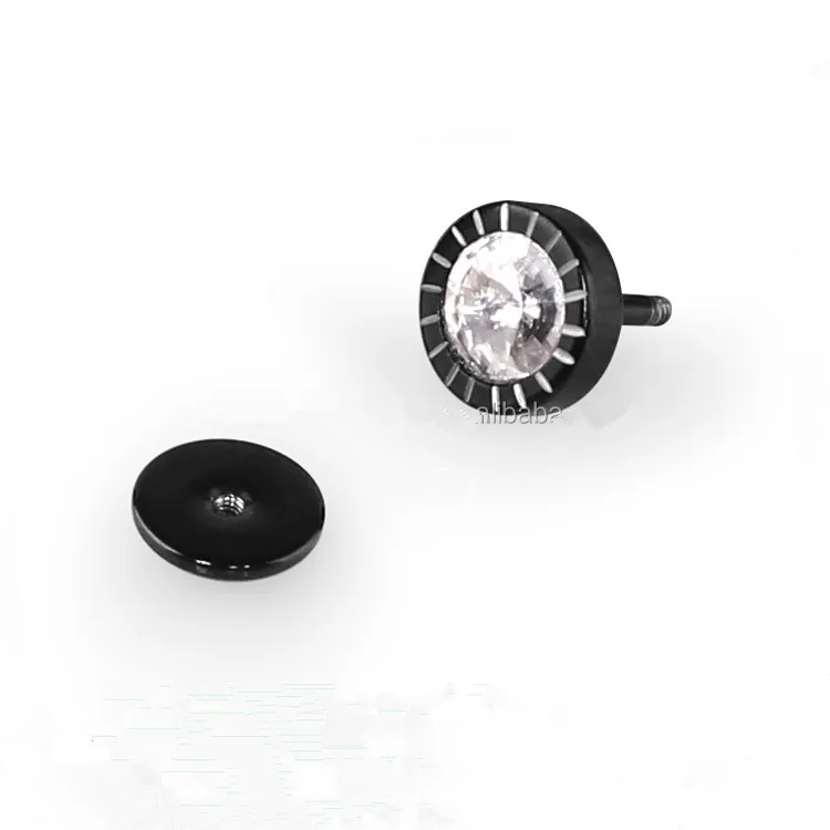 Black Punk Crystal Cubic Zircon Round Earring Stud Screw Back Dumbbell Barbell Earrings Fake plugs Jewelry for Men Women