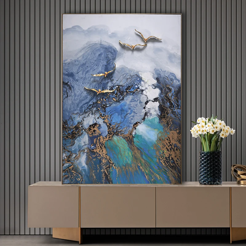 SANLOREN 112x161cm Art work painting wall decoration home decorative enamel seascape wall painting for living room promotion