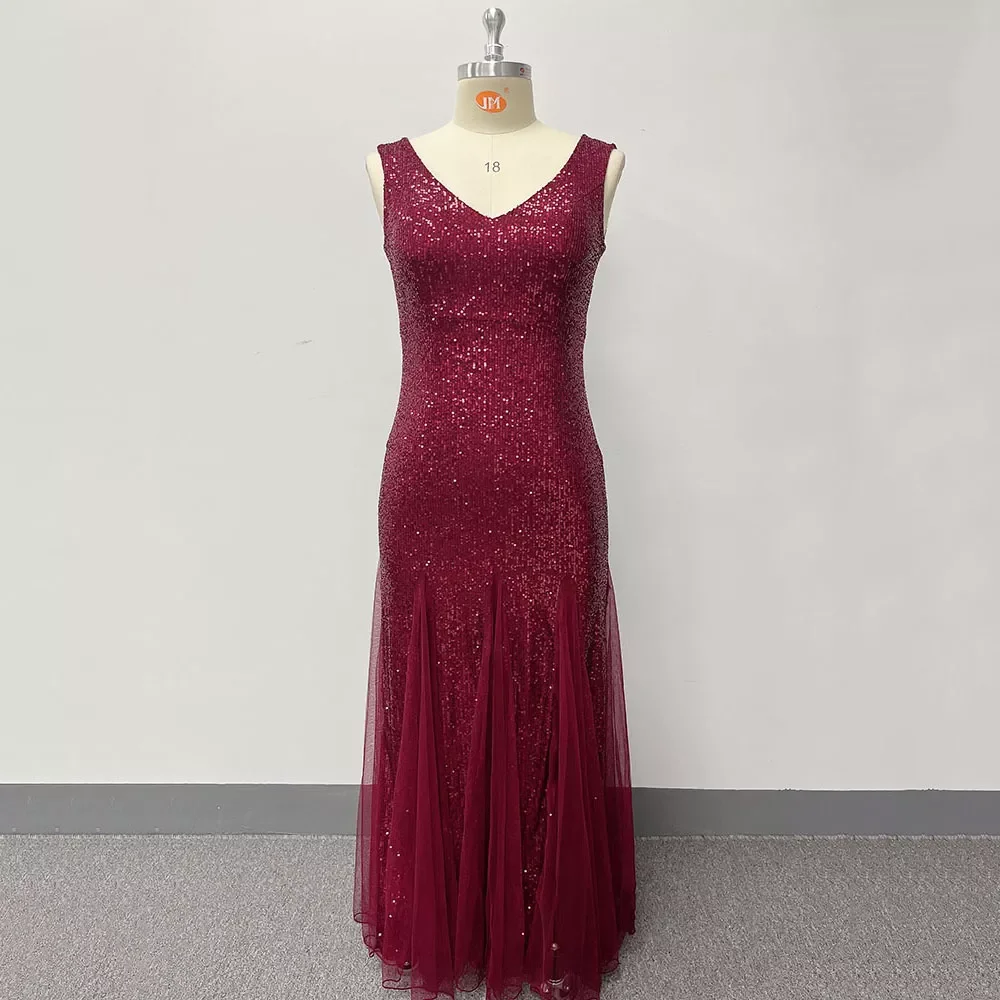 YQY90813 High Quality Stretch Sequin Mesh Mermaid Evening Gown Dress Elegant Bridesmaid Dresses Sleeveless Party Dress For Girl