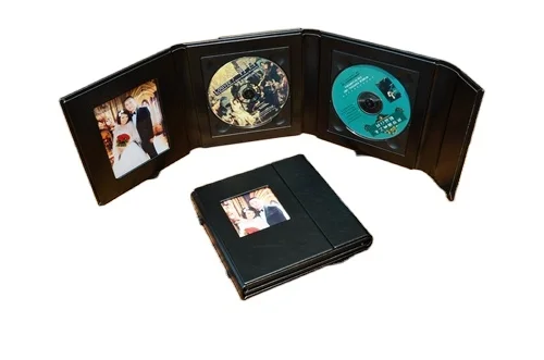 professional high quality wedding custom foil stamp logo leather CD DVD presentation gift case box
