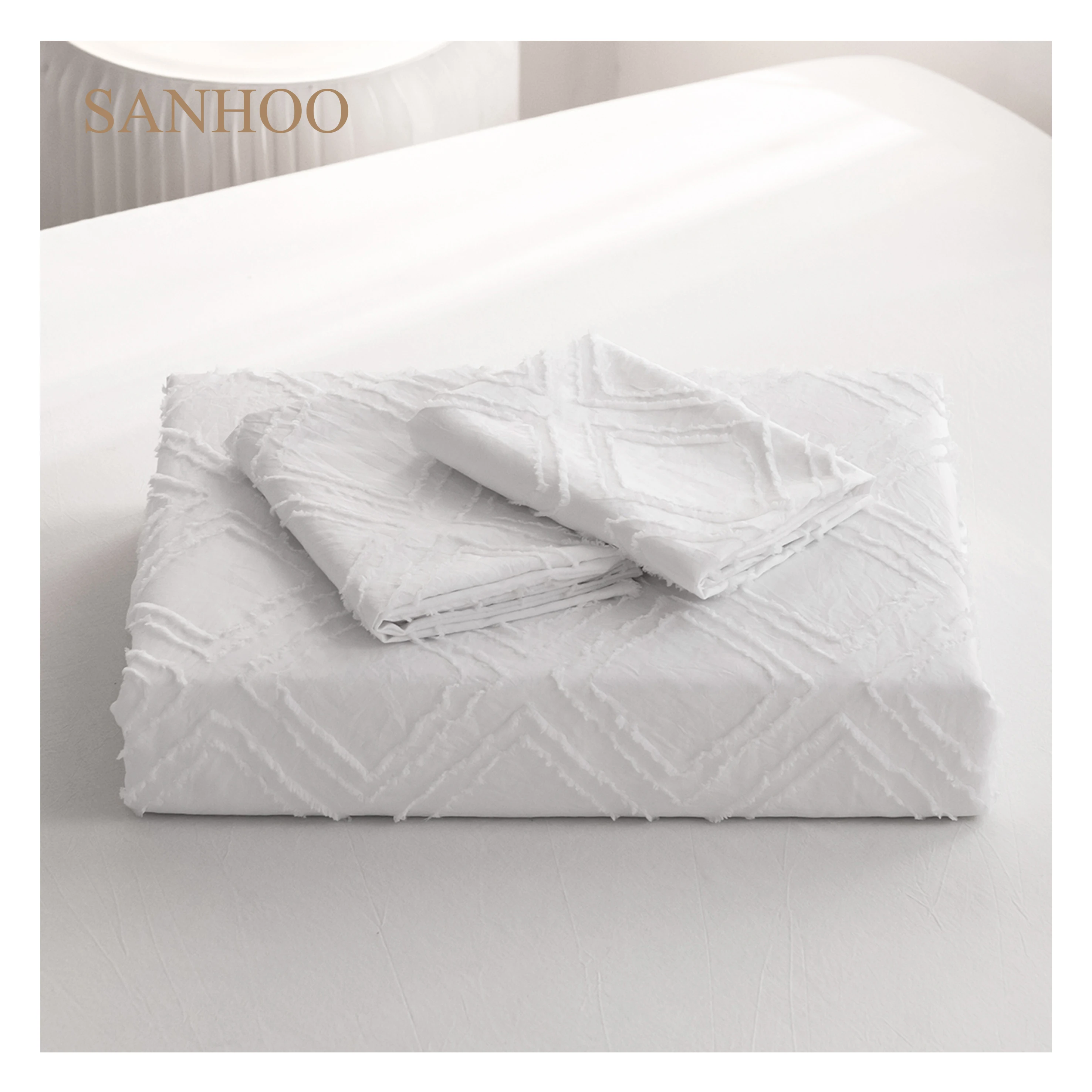 Оптовая продажа роскошное постельное белье из 100% хлопка для пятизвездочных отелей SANHOO белое простыня с вышивкой