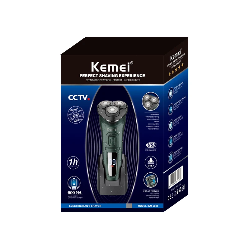 Kemei Km-2805 Водонепроницаемая бритва с Usb-зарядным основанием из нержавеющей стали лезвие для бритья перезаряжаемым цифровым дисплеем электробритва