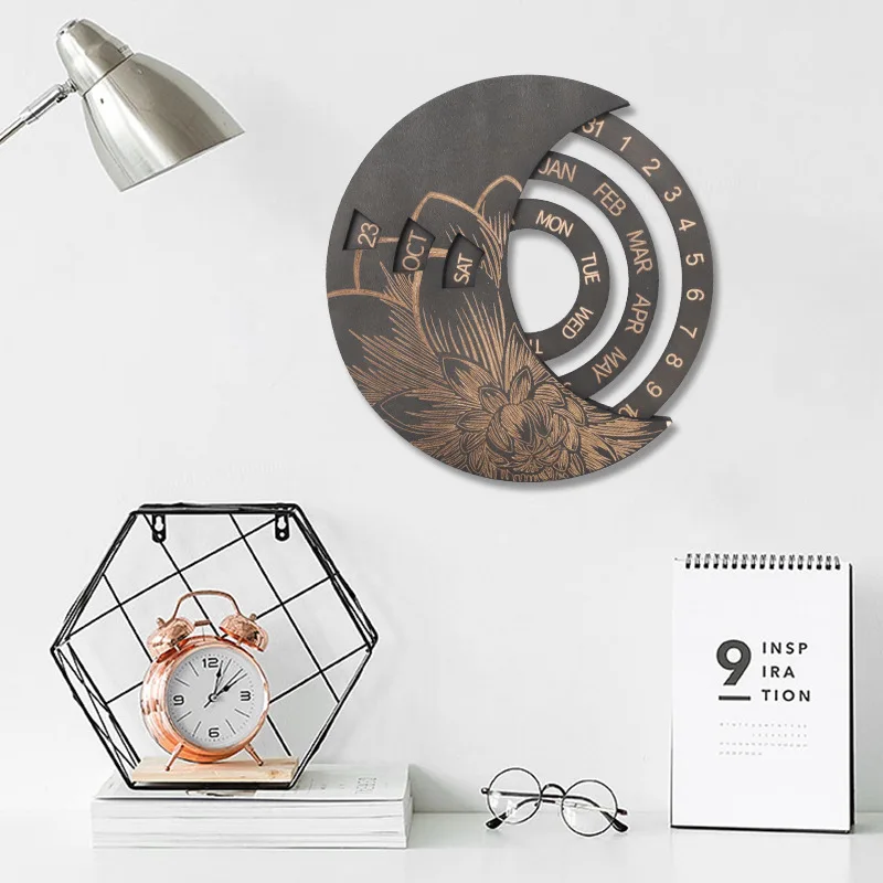 Creative Round Wooden Concentric Calendar Perpetual Calendar Circular Decoration