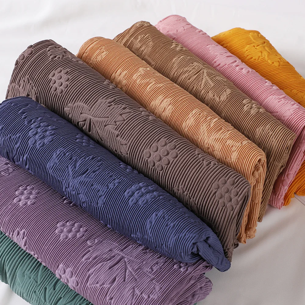 New Malaysia Indonesia Wrinkle Crumpled Maple Leaf Pleated Bubble Chiffon Hijab Shawl