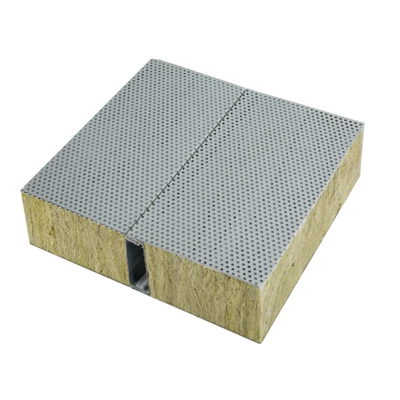 Rock wool machine-made sound absorbing acoustic panels with 0.5-1mm thickness metal board for stadium